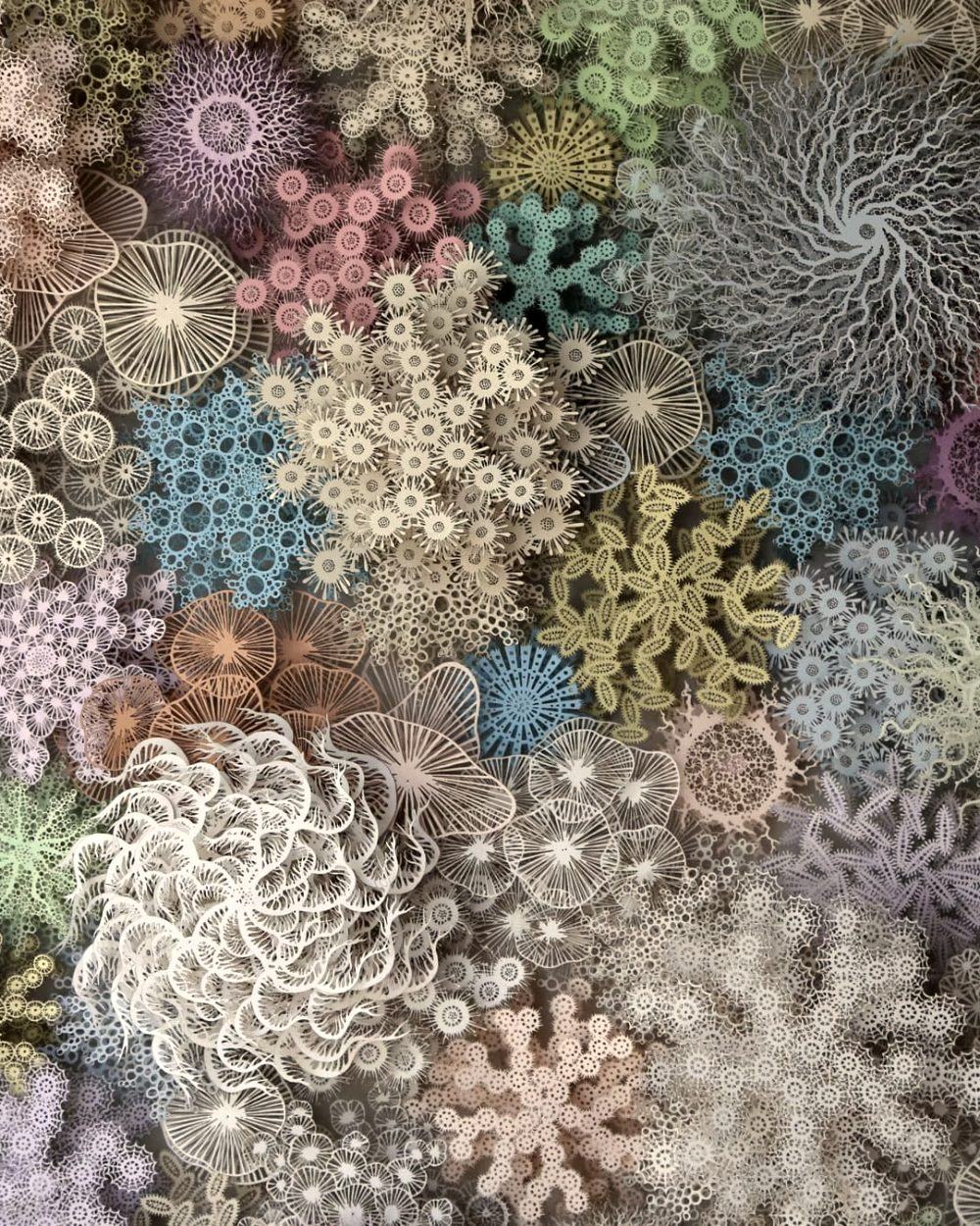 Illustration of a dense, diverse microbial community